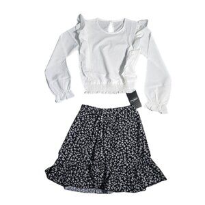 NWT | Girls' 2-Piece Ruffle Blouse & Floral Skirt Set | Whimsical Flutter Detail